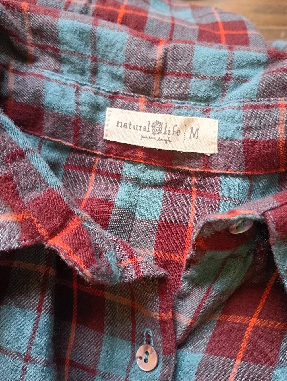 Natural Life Cooper Flannel Shirt Dress Turquoise Plaid Medium Boho Country - Picture 3 of 4